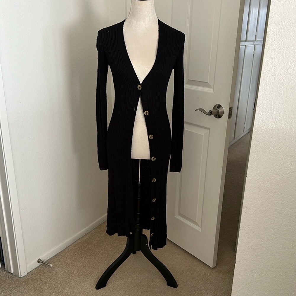 Free People Black Long V-Neck Cardigan